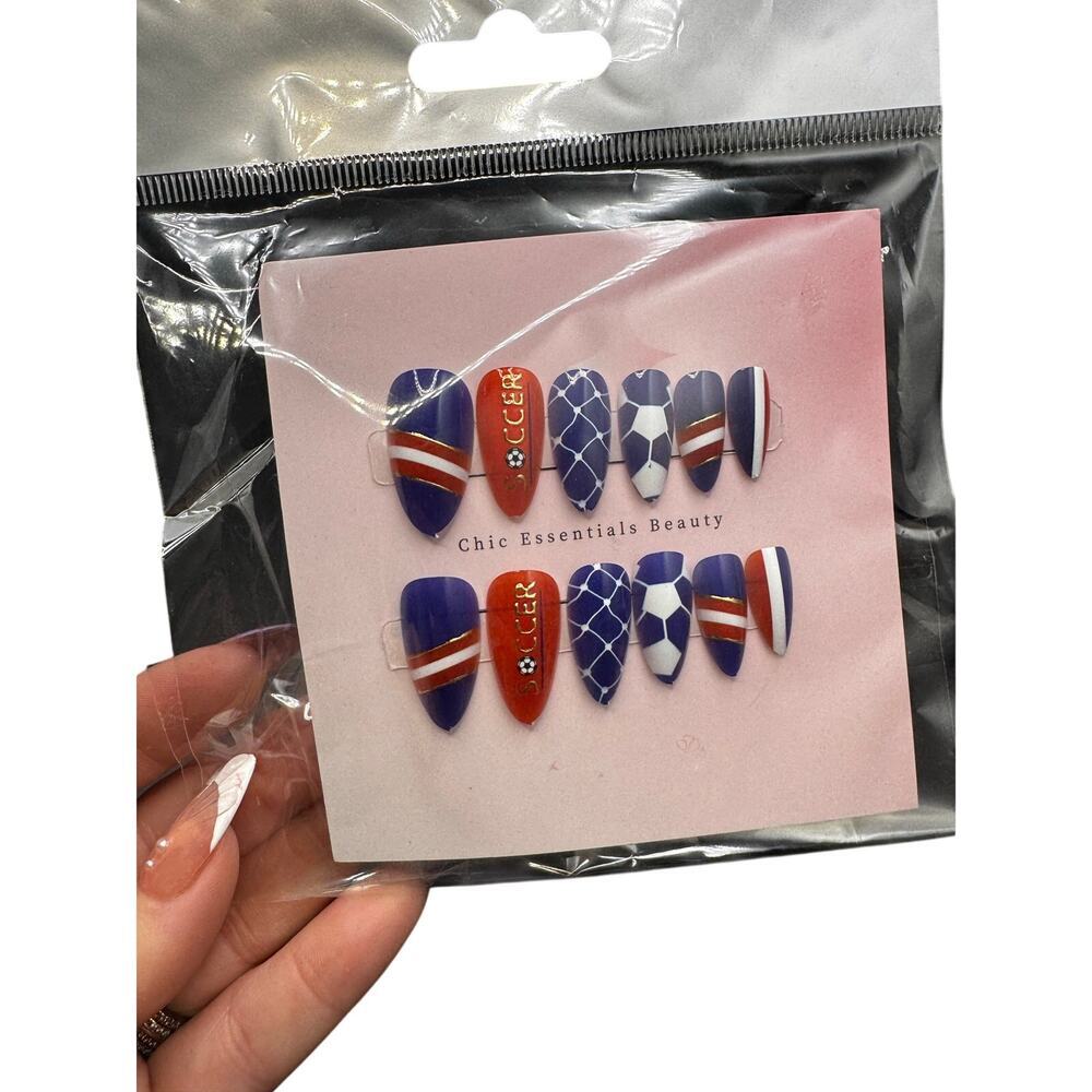NWT Set of Red & Blue Soccer Press on nails size medium- with pack of tabs